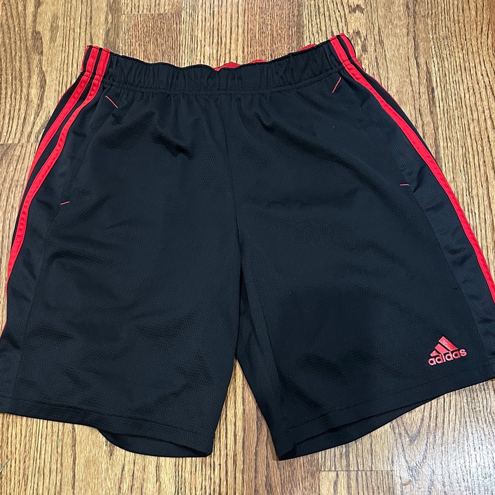 Adidas Men's Athletic Shorts in Black with Red Stripes